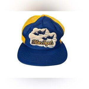 Vintage Blue Angels Mesh Snapback Trucker Hat RARE Embossed Cap Adea 1982